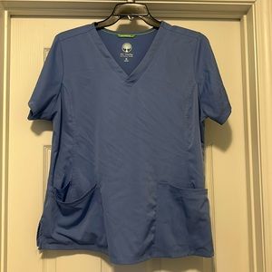 Healing hands ceil blue scrub top